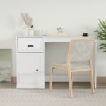 High Gloss White Engineered Wood Desk with Drawer Modern Home Office Study Table