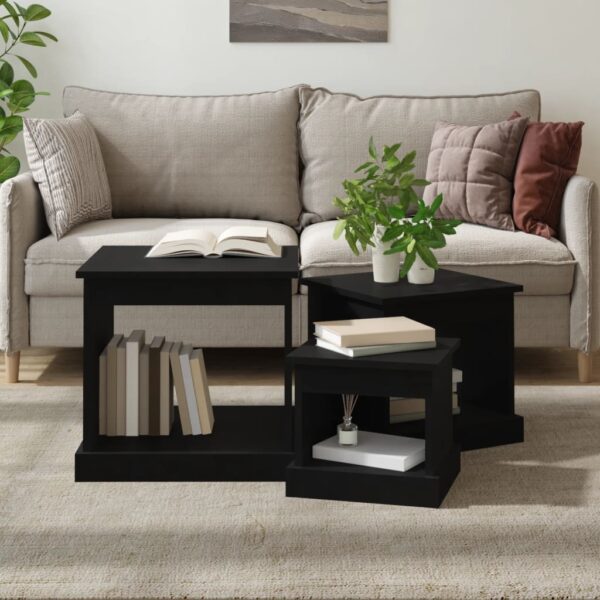 Chic Black Nesting Tables Set of 3 Engineered Wood Versatile Side End Tables