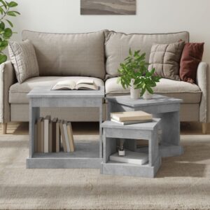 Chic Concrete Grey Nesting Tables Set of 3 - Engineered Wood Versatile Use