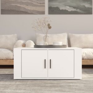 Chic White Coffee Table Modern Engineered Wood Spacious Storage Sturdy Surface