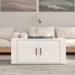 High Gloss White Coffee Table Modern Engineered Wood with Storage Compartments