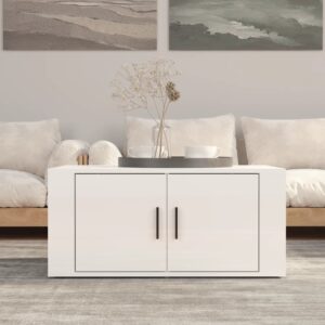 High Gloss White Coffee Table Modern Engineered Wood with Storage Compartments