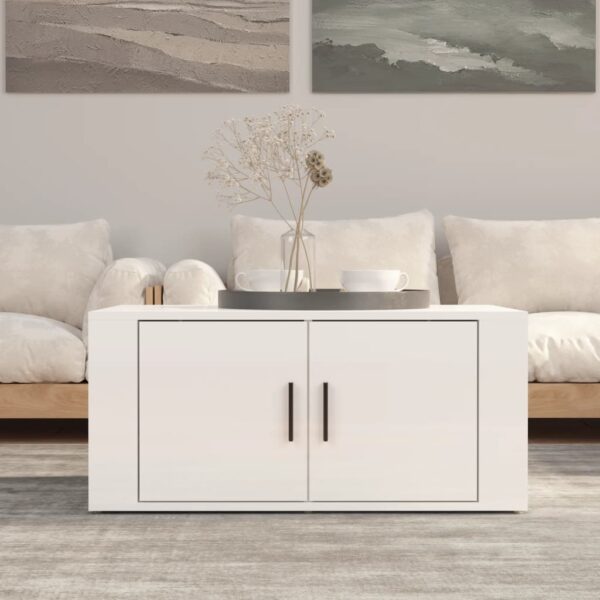 High Gloss White Coffee Table Modern Engineered Wood with Storage Compartments