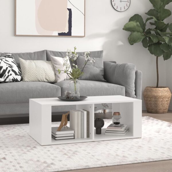 Chic White Coffee Table Modern Engineered Wood with Storage Shelves for Living Room