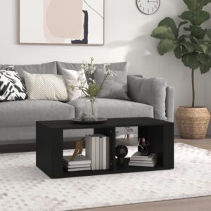 Elegant Black Coffee Table Modern Engineered Wood with Storage Shelves