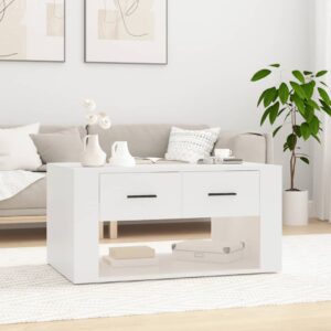 Chic White Coffee Table Engineered Wood Spacious Drawers Sturdy Modern Design