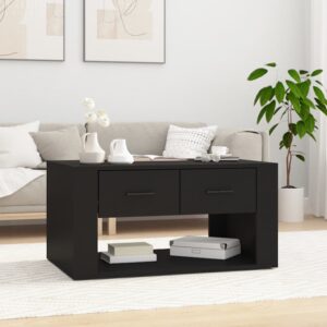 Chic Black Coffee Table Engineered Wood Spacious Drawers Sturdy Modern Design