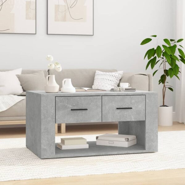 Chic Concrete Grey Coffee Table Engineered Wood Sturdy with Storage Drawers