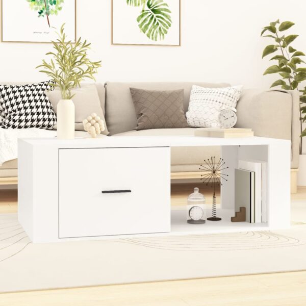 Chic White Coffee Table Engineered Wood Spacious Drawer Modern Living Room Decor