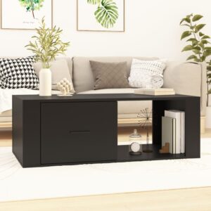 Chic Black Coffee Table Engineered Wood Spacious Drawer Modern Living Room