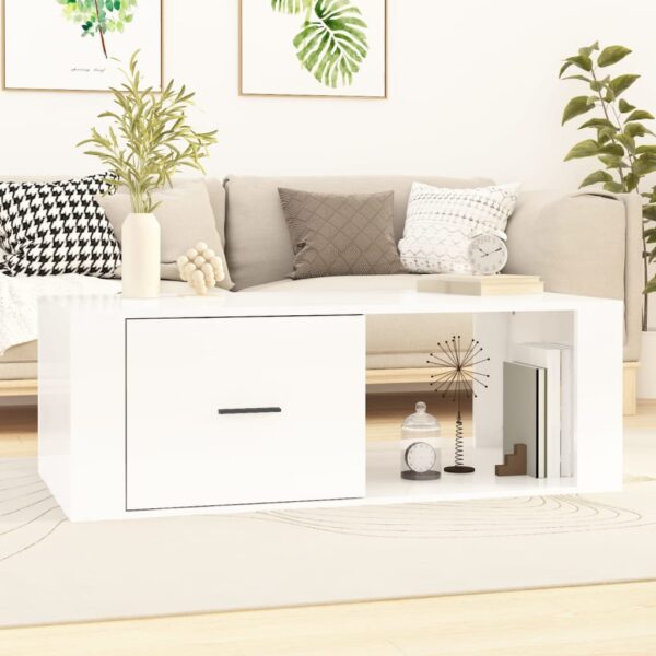 High Gloss White Coffee Table Modern Engineered Wood with Storage Drawer