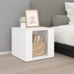 Elegant White Bedside Table Chic Engineered Wood Nightstand with Storage Space