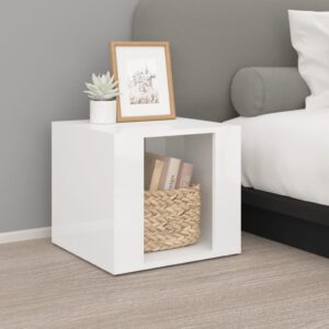 Elegant High Gloss White Bedside Table Chic Engineered Wood Nightstand Storage