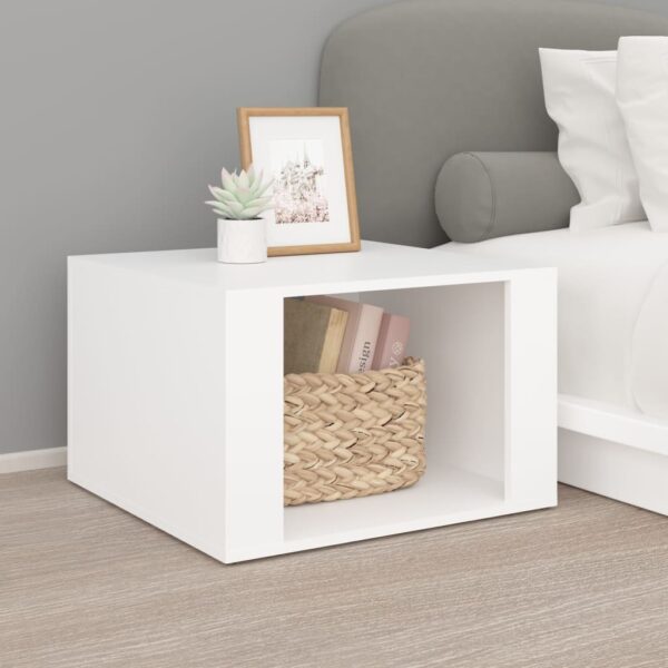 Elegant White Bedside Table Chic Engineered Wood Nightstand with Storage Space