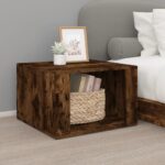 Elegant Smoked Oak Bedside Table - Engineered Wood Nightstand with Storage