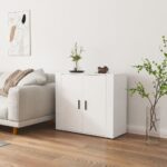 Chic White Storage Sideboard Cabinet Ample Space Sturdy Engineered Wood Design