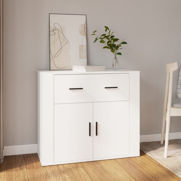 Chic White Sideboard Storage Cabinet Engineered Wood Spacious Organizer Cupboard