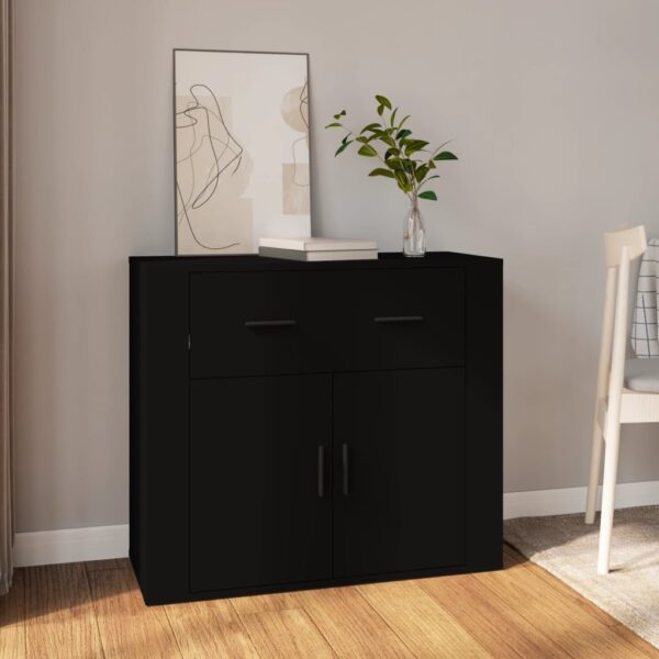 Elegant Black Sideboard Storage Cabinet Engineered Wood Spacious Organizer