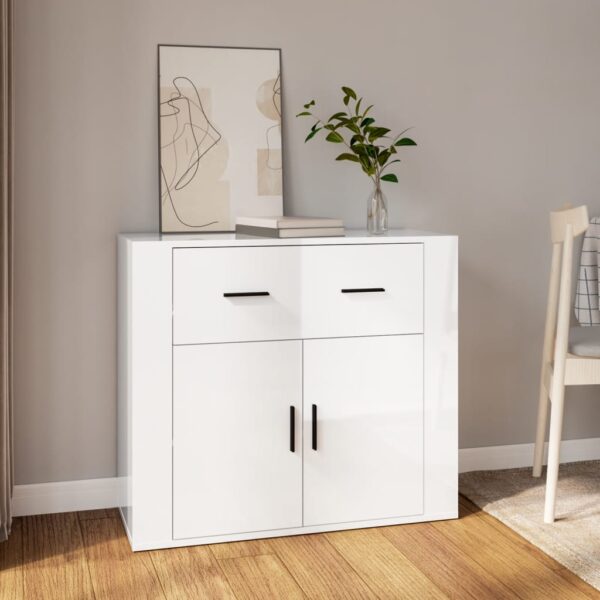 Chic High Gloss White Sideboard Storage Cabinet Engineered Wood Modern Organizer