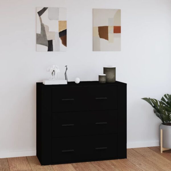 Chic Black Sideboard Storage Cabinet Engineered Wood with 3 Drawers for Home