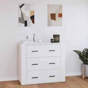 Chic High Gloss White Sideboard Storage Cabinet with 3 Drawers for Home Decor