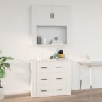 Chic White Wall Cabinet Engineered Wood Spacious Storage Home Organizer Clean Design