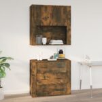 Chic Smoked Oak Wall Cabinet Engineered Wood Spacious Storage Home Organizer