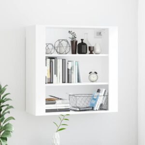 Chic White Wall Cabinet Spacious Shelves Engineered Wood Moisture Resistant