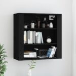 Chic Black Wall Cabinet Spacious Shelves Engineered Wood Moisture Resistant