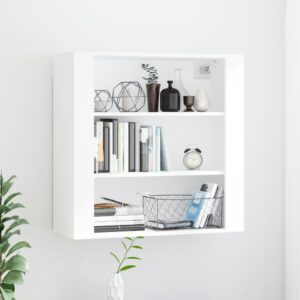 Chic High Gloss White Wall Cabinet Spacious Shelves Engineered Wood Organizer