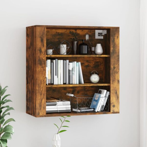 Chic Smoked Oak Wall Cabinet Engineered Wood Spacious Shelves Home Storage