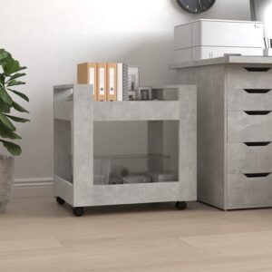 Modern Concrete Grey Office Desk Trolley Engineered Wood with Casters Storage