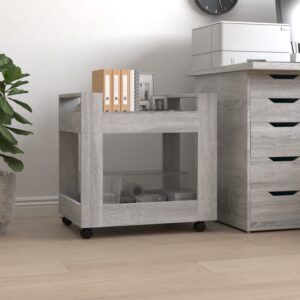 Modern Grey Sonoma Office Desk Trolley Engineered Wood with Casters & Shelves