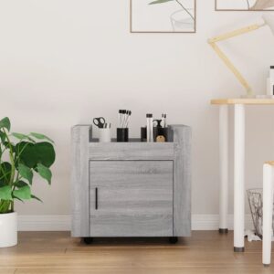 Modern Grey Sonoma Office Desk Trolley Engineered Wood with Casters and Storage