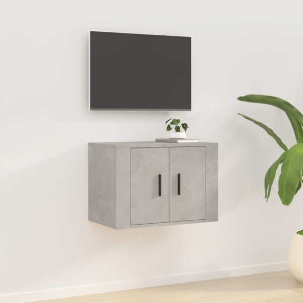 Modern Concrete Grey Wall Mounted TV Cabinet Media Storage Unit with Shelf