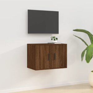 Chic Brown Oak Wall Mounted TV Cabinet Media Storage Space Saving Decor Unit