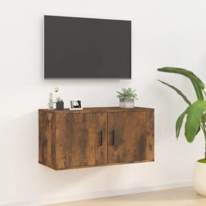 Chic Smoked Oak Wall Mounted TV Cabinet Media Storage Space Saving Design