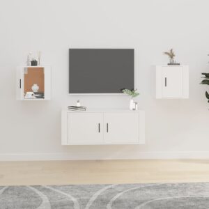 Chic White Wall Mounted TV Media Cabinets Set of Two - Versatile Storage