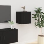 Chic Black Wall Mounted TV Stand Media Storage Cabinet Multifunctional Unit