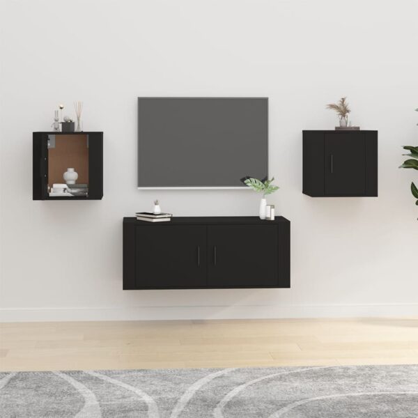 Chic Black Wall Mounted TV Stand Media Storage Cabinets Versatile Home Decor