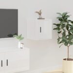 High Gloss White Wall Mounted TV Cabinet Media Storage Space-Saving Design