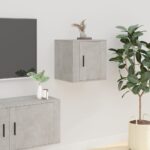 Chic Concrete Grey Wall Mounted TV Stand Media Storage Cabinet Modern Design