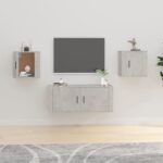 Modern Concrete Grey Wall Mounted TV Stand Storage Cabinets Media Units Set of 2