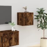 Chic Smoked Oak Wall Mounted TV Cabinet Media Storage Space-Saving Unit