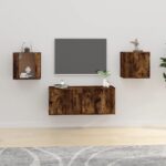 Chic Smoked Oak Wall Mounted TV Cabinets Set of Two - Versatile Storage