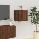 Chic Brown Oak Wall Mounted TV Cabinet Media Storage Space-Saving Unit