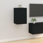 Chic Black Wall Mounted TV Cabinet Media Storage Unit with Ample Space