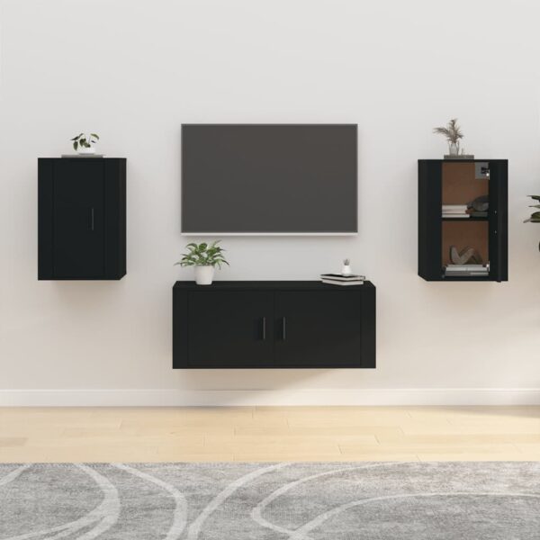 Chic Black Wall Mounted TV Media Cabinets Set of Two - Versatile Storage