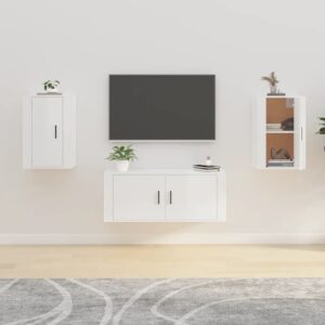 High Gloss White Wall Mounted TV Cabinets Set of 2 - Modern Media Storage