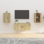 Chic Sonoma Oak Wall Mounted TV Cabinets Set of Two with Ample Storage Space